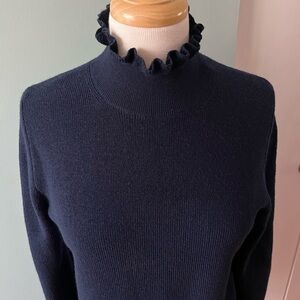 J. Crew Dark Blue Ruffled Turtleneck Sweater